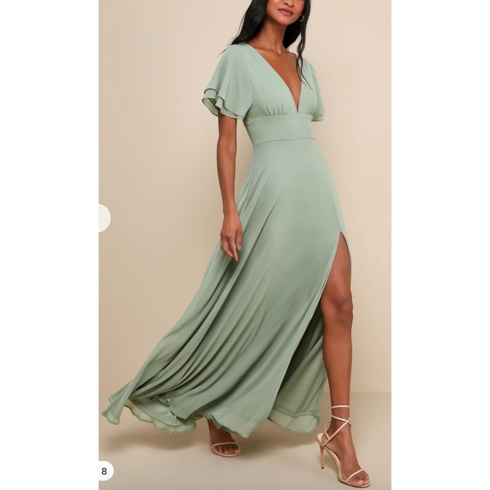 NWT Lulus Promise Of Love Sage Brush Flutter Sleeve Maxi Dress Size Large